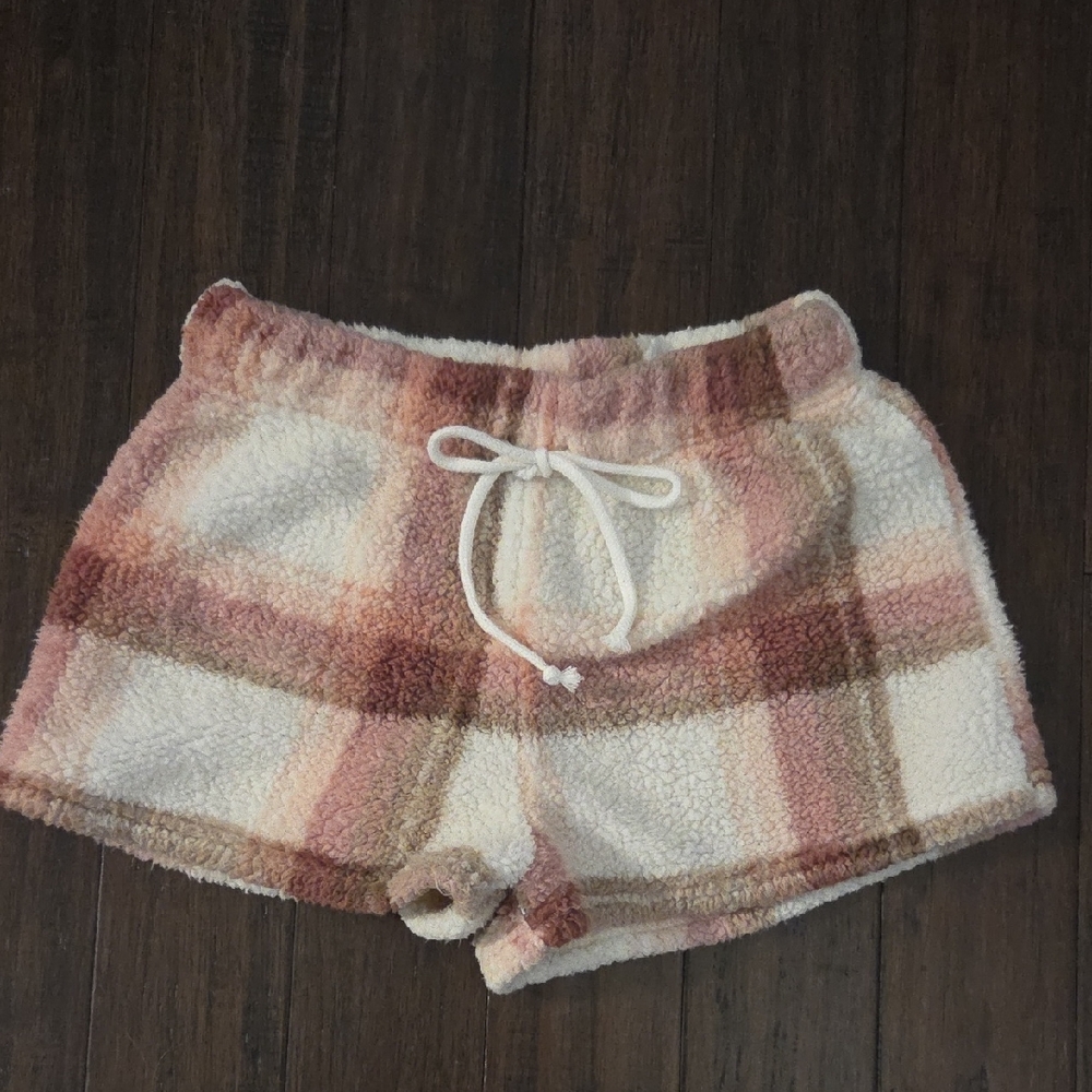 Pink & Brown Plaid Fleece Shorts